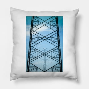 High voltage transmission line against blue sky Pillow