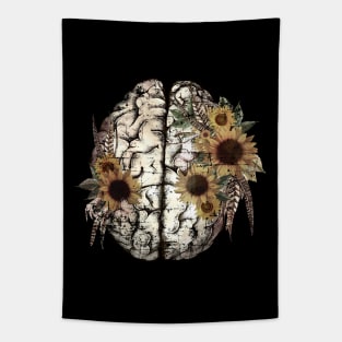 Mental health,  floral sunflowers and brain, value your mind Tapestry