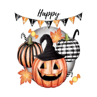 Pumpkin Witch Hat & Candies: Halloween Delight T-Shirt