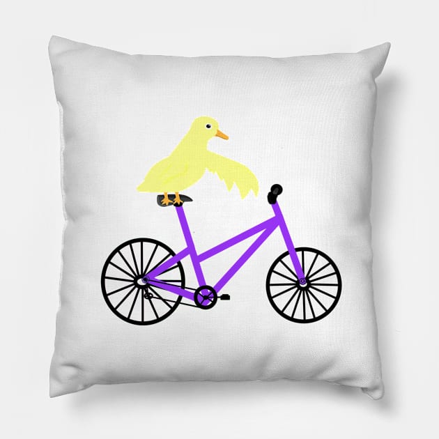 Duck On A Purple Bicycle Pillow by CatGirl101