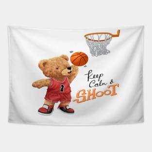 Teddy Bear Playing Basketball with quotes : KEEP CALM & SHOOT Tapestry