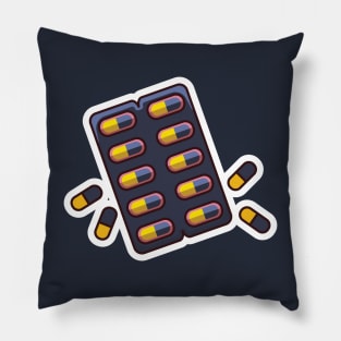 Capsule Pills Strip Sticker vector illustration. Healthcare medicine icon concept. Medicines pills packing tablets sticker design logo with shadow. Pillow