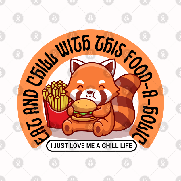 Hungry Red Panda Bear Foodaholic Eating Fries and Burger by Praizes