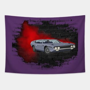 Vintage car with smokin red Tapestry