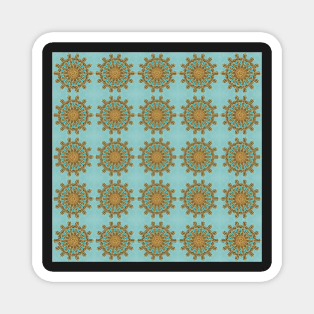 Turquoise and Gold gemmed Kaleidoscope pattern 17 Magnet by Swabcraft