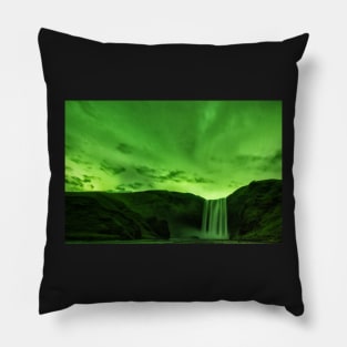 When Skógafoss Turned Green Pillow