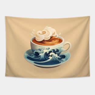 Coffee cup with ocean waves Tapestry