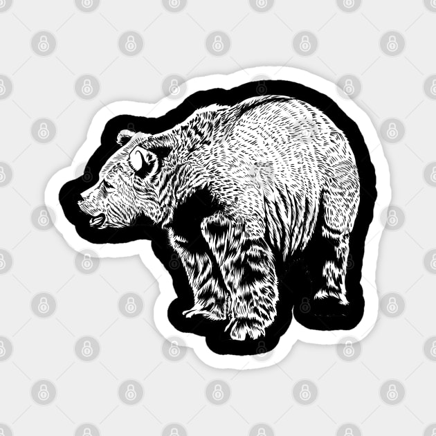 Black and white drawing - brown bear Magnet by Modern Medieval Design