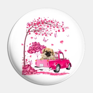 Valentine's Day Love Pickup Truck Tibetan Spaniel Pin