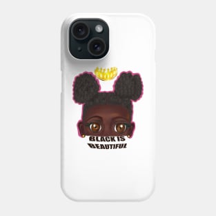 Black is beautiful black girl with Afro hair in puffs, brown eyes and dark brown skin side profile. Hair love ! Phone Case