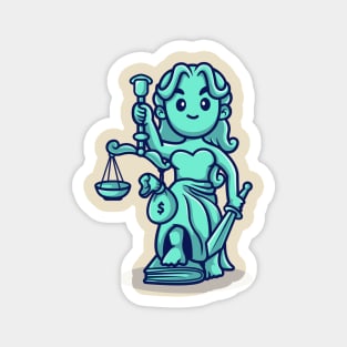 Cute Lady Justice With Scales and Money Bag Cartoon Magnet