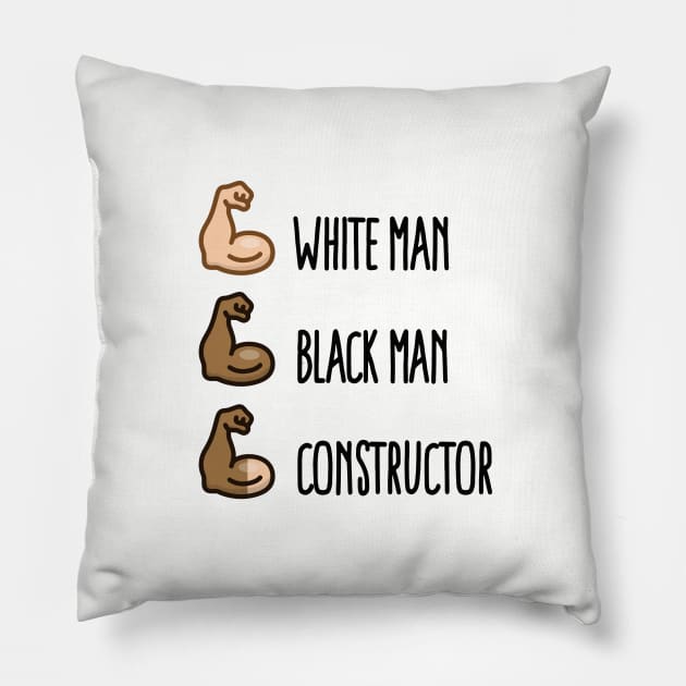 White man black man constructor biceps gym fitness construction worker train (dark design) Pillow by LaundryFactory