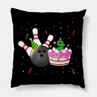 Bowling 9th Birthday Bday Party Kids 9 years Old Bowler Pillow