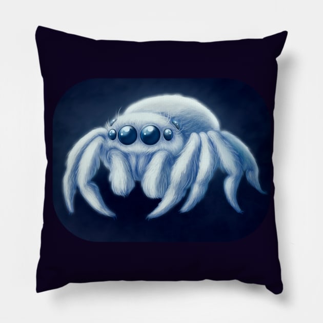 Snowball Jumping Spider Pillow by DoomedDreamer