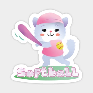 y2k aesthetic kawaii pastel I Love Softball cat Magnet