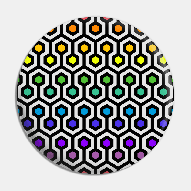 Geometric Pattern: Looped Hexagons: Rainbow Pin by Red Wolf