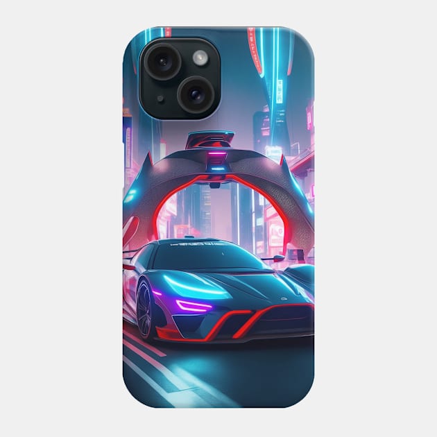 Dark Neon Sports Car in Asian Neon City Phone Case by star trek fanart and more