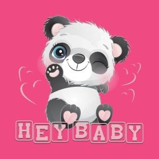 Hey Baby Cute Waving Baby Panda T-Shirt