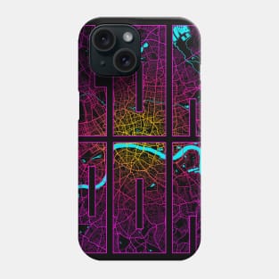 London, England, UK City Map Typography - Neon Phone Case