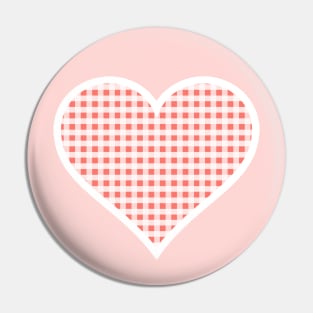 Coral and White Gingham Heart Pin