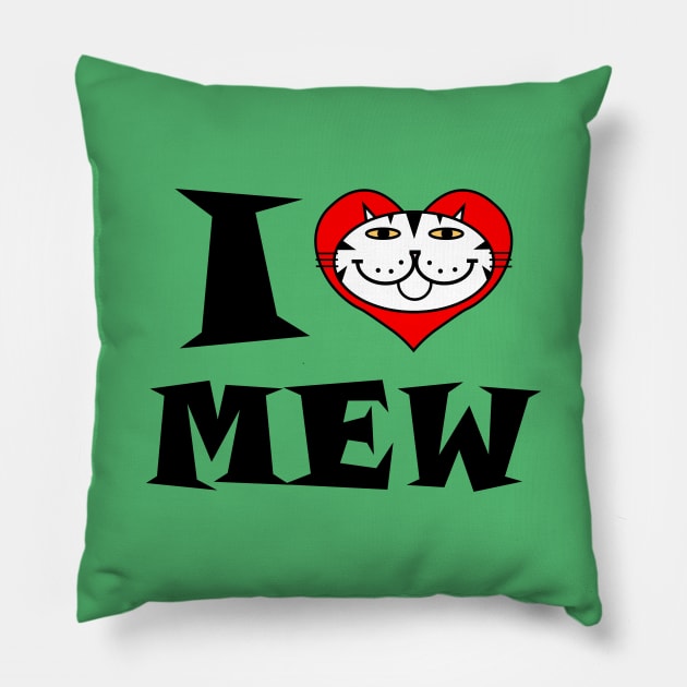 I Heart Cat - Black and White Striped Kitty Pillow by RawSunArt