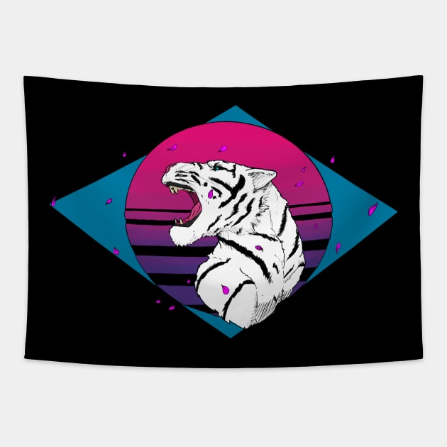 Retrowave Tiger Tapestry by LunoArt