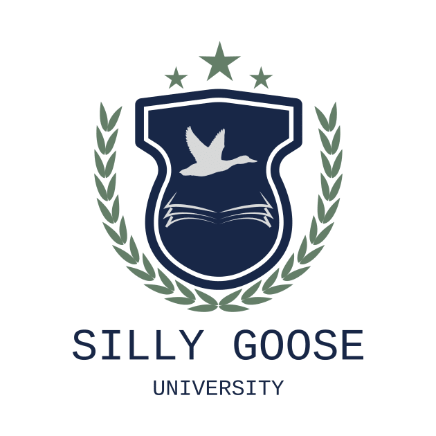 Silly Goose University - Flying Goose Blue Emblem With Green Details by Double E Design