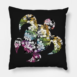 Large Hawaiian Print - Hibiscus, Plumeria, and Leaves in rainbow and black Pillow