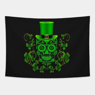 Green Saint Patricks Day Sugar Skull Tapestry