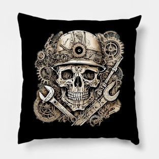 Steampunk skull and engine Pillow