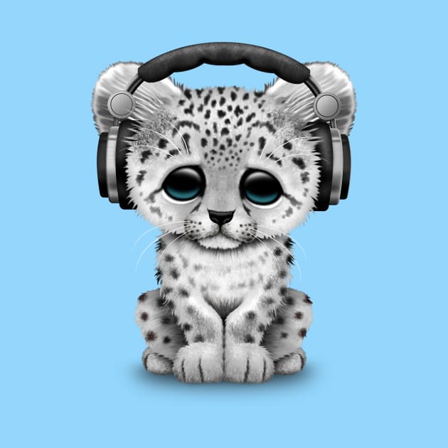 Cute Snow leopard Cub Dj Wearing Headphones by jeffbartels