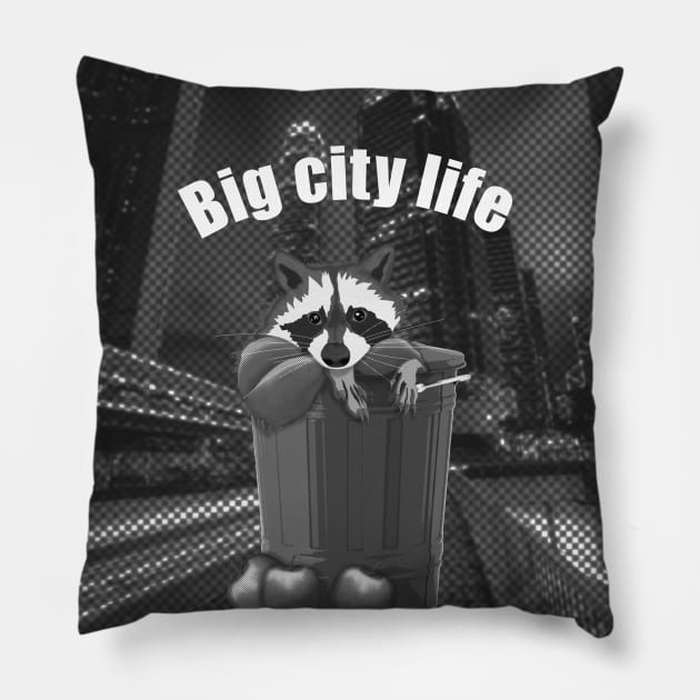 Big city life Urban raccoon Pillow by KateQR