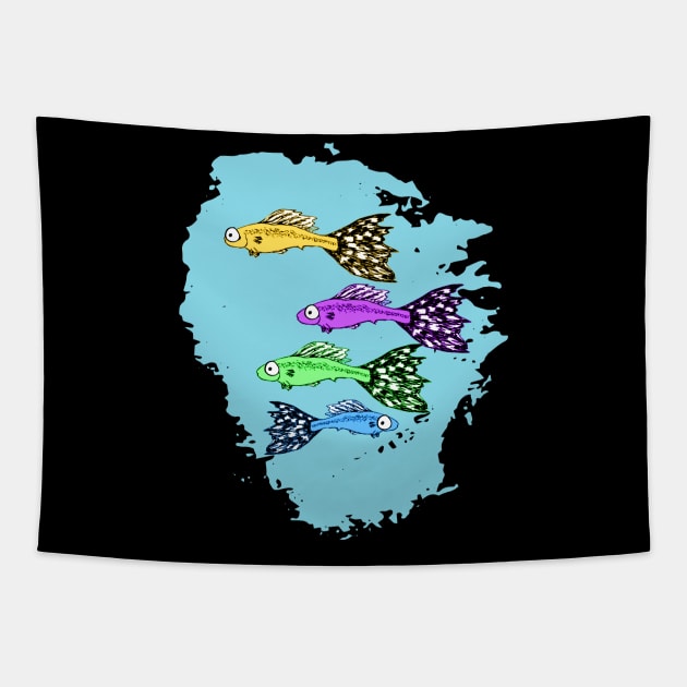 Four colored guppies Tapestry by Explore The Tropics