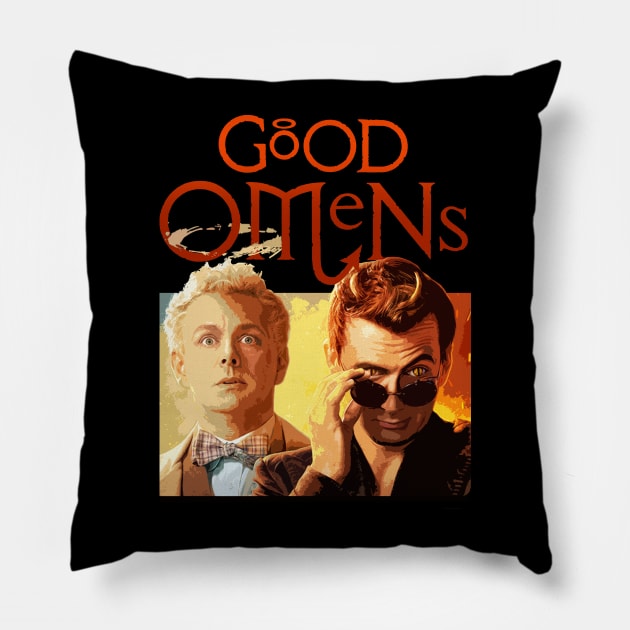 Good Omens Vintage Pillow by olivia parizeau