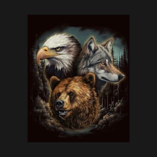 Wilderness Animals USA Retro Collage T-Shirt