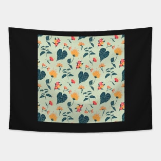 Tropical plant pattern orange and green Tapestry