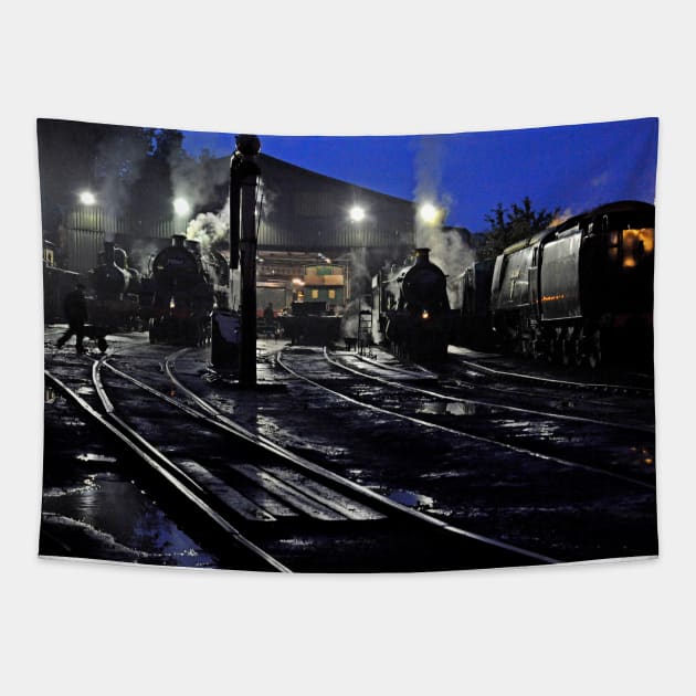 Early morning steam loco shed Tapestry by Random Railways