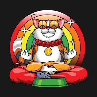 Funny Hippie Cat Meditating T-Shirt