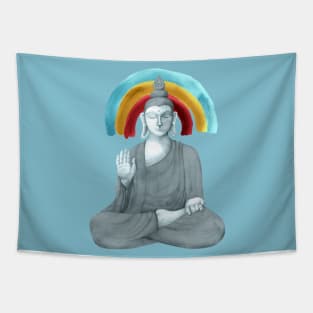 Buddha with rainbow - blue Tapestry