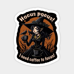 Coffee and Cartoonish Witch Magnet