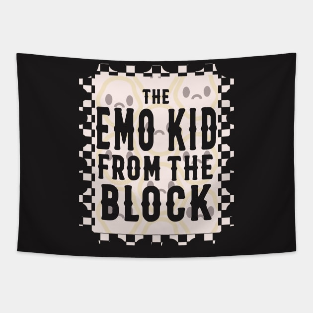 The Emo Kid From The Block Sad Face Tapestry by rachelaranha