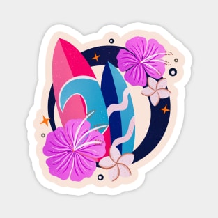 Retro surfboards badge - pink and navy blue Magnet