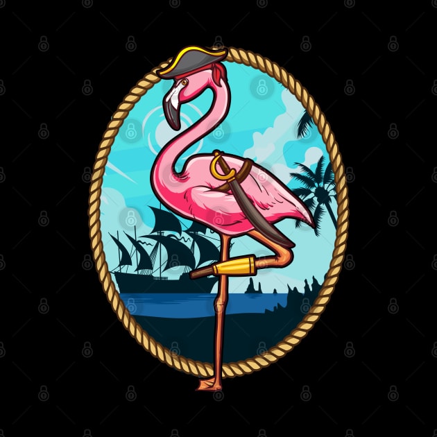Pink Pirate Flamingo Peg Leg Flamingo Lover by Riffize