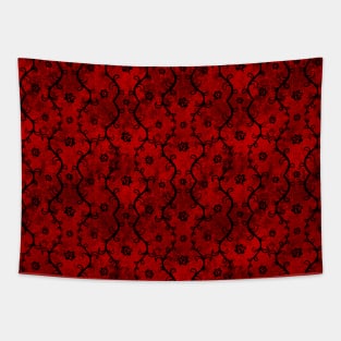 Black Floral Ornament Red Pattern Tapestry