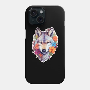 Colorful Wolf With Flowers Phone Case