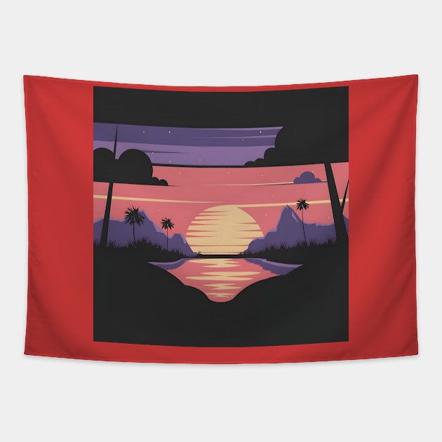 Retro vintage sunset beach Tapestry by Spaceboyishere