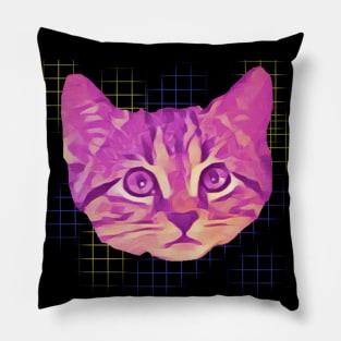 Pink Kitty Face Net Background Pillow