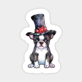 Watercolor Boston Terrier Dog in Magic Hat Magnet