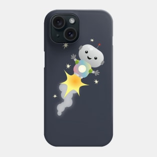 Cute robot flying in space cartoon illustration Phone Case