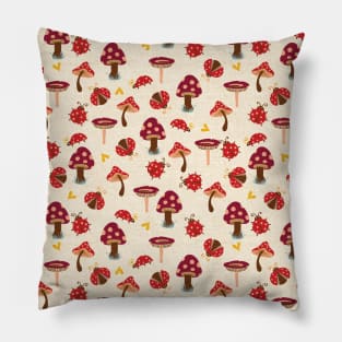 Red Mushrooms and Lady Bugs Pillow